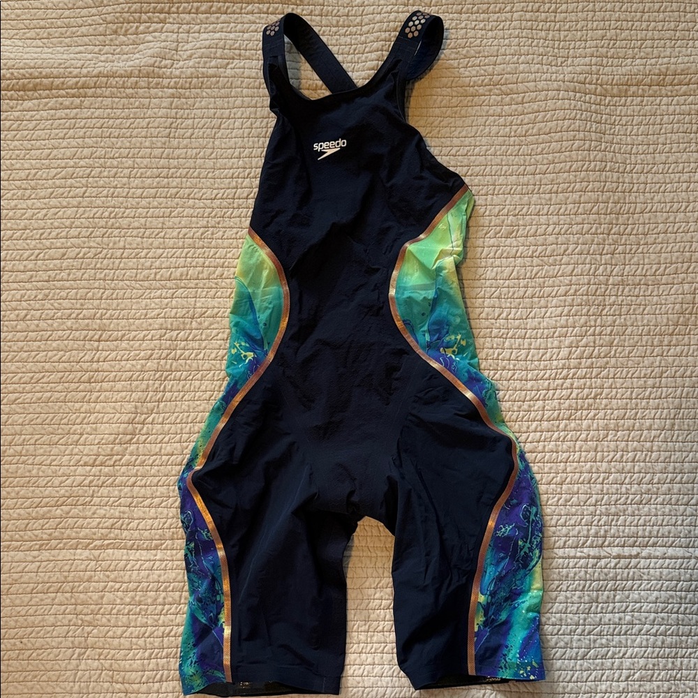 Speedo Black open back Intent with Blue and Green Accents